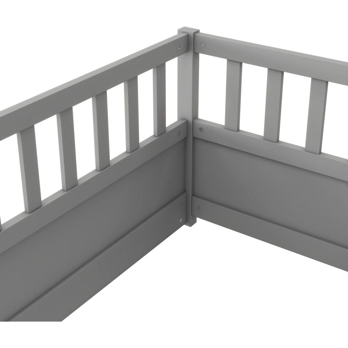 Twin Size Floor bed, integral construction with super high security barrier, door, children's floor bed frame, Montessori wooden children's floor bed, Grey