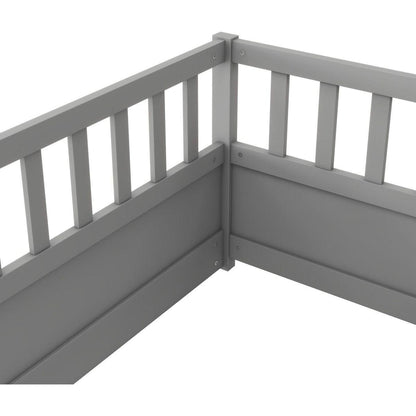 Twin Size Floor bed, integral construction with super high security barrier, door, children's floor bed frame, Montessori wooden children's floor bed, Grey