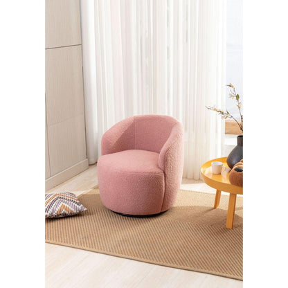 Teddy Fabric Swivel Accent Armchair Barrel Chair With Black Powder Coating Metal Ring,Light Pink