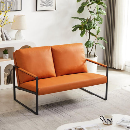 Lounge, living room, office or the reception area PVC leather accent arm chair with Extra thick padded backrest and seat cushion sofa chairs,Non-slip adsorption feet,sturdy metal frame,orange