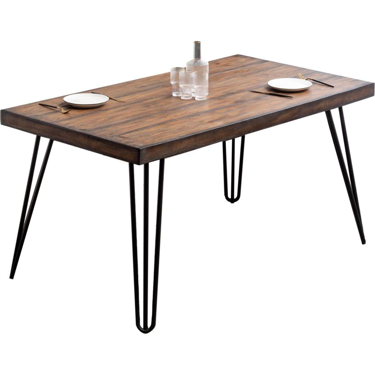 Aryven Industrial Metal Hairpin Design Dining Table, Rustic Dark Pine