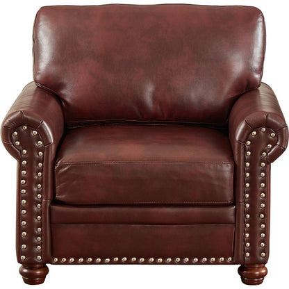 Living Room Sofa Single Seat Chair with Wood Leg Burgundy Faux Leather