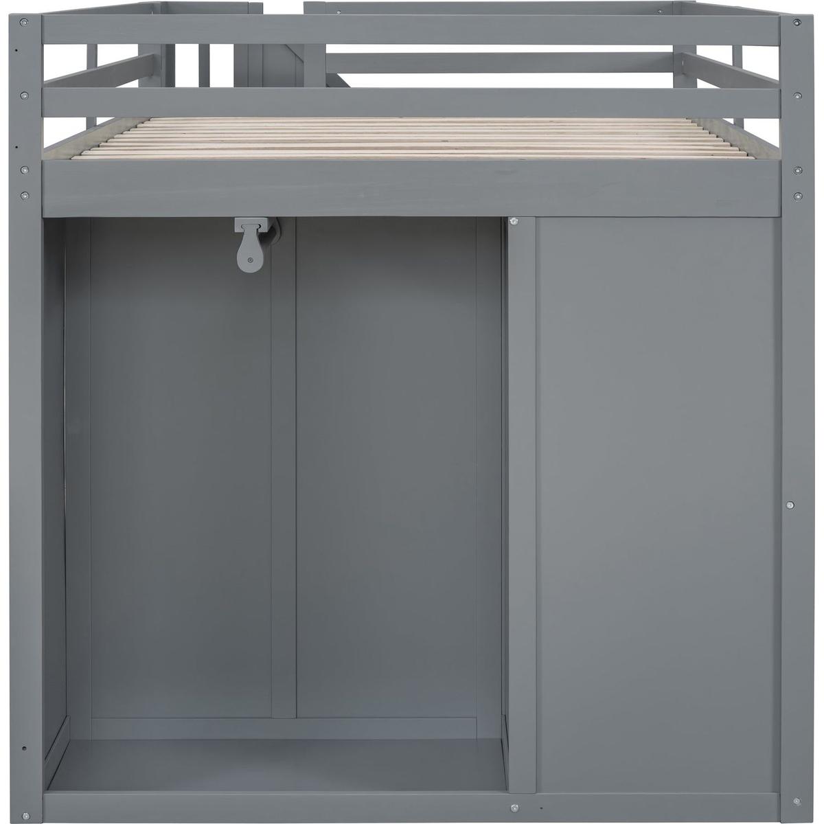 Full Size Wood Loft Bed With Built-in Wardrobes, Cabinets and Drawers, Gray