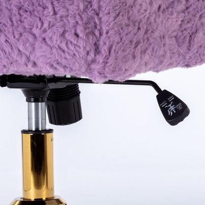 Office Chair,Artificial rabbit hair Home Office Chair with Golden Metal Base,Adjustable Desk Chair Swivel Office Chair,Vanity Chair(Violet) - Streamdale Furniture