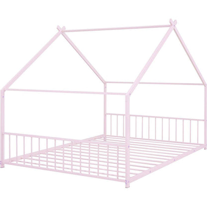 Full Size Metal House Bed, Pink