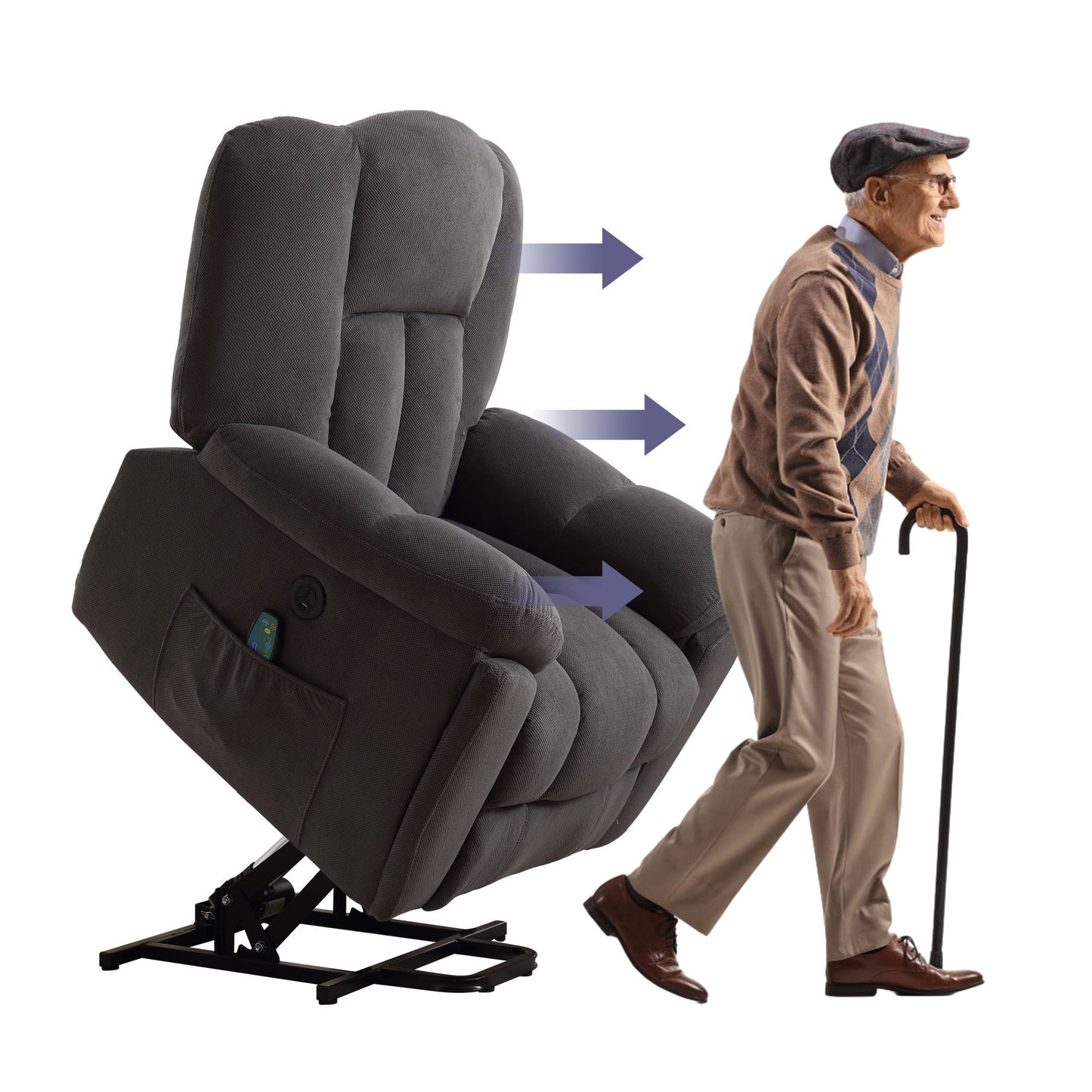 Power Lift Recliner Chair Recliners for Elderly with Heat and Massage Recliner Chair for Living Room with Infinite Position and Side Pocket,USB Charge Port(GREY)