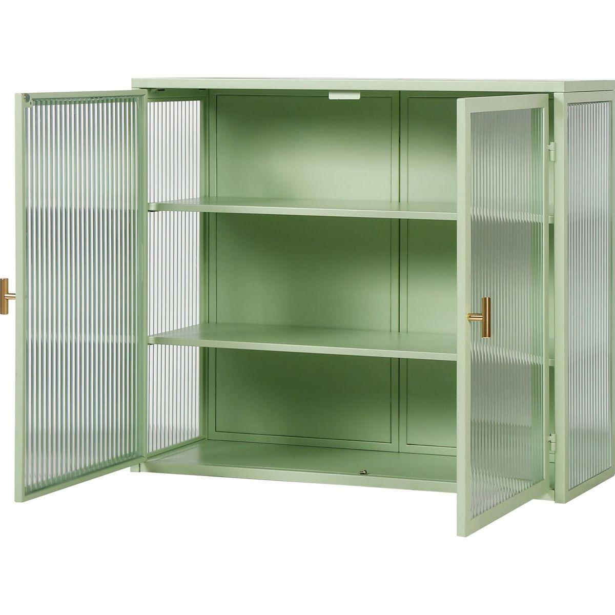 27.56"Glass Doors Modern Two-door Wall Cabinet with Featuring Three-tier Storage for Entryway Living Room Bathroom Dining Room,Mint Green