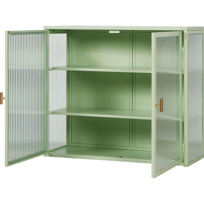 27.56"Glass Doors Modern Two-door Wall Cabinet with Featuring Three-tier Storage for Entryway Living Room Bathroom Dining Room,Mint Green