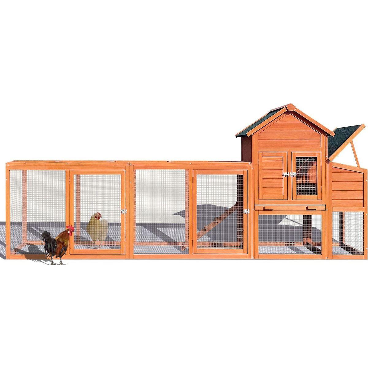 122脟Large Wooden Chicken Coop,Outdoor Hen House with Nest Box, Wire Fence Poultry Cage