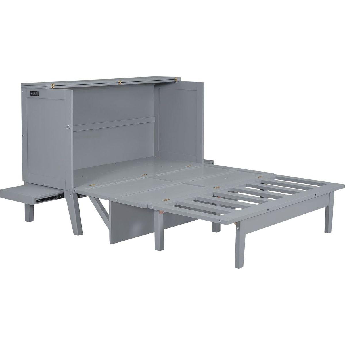 Queen Size Murphy Bed with USB Port and removable Shelves on Each Side,Gray