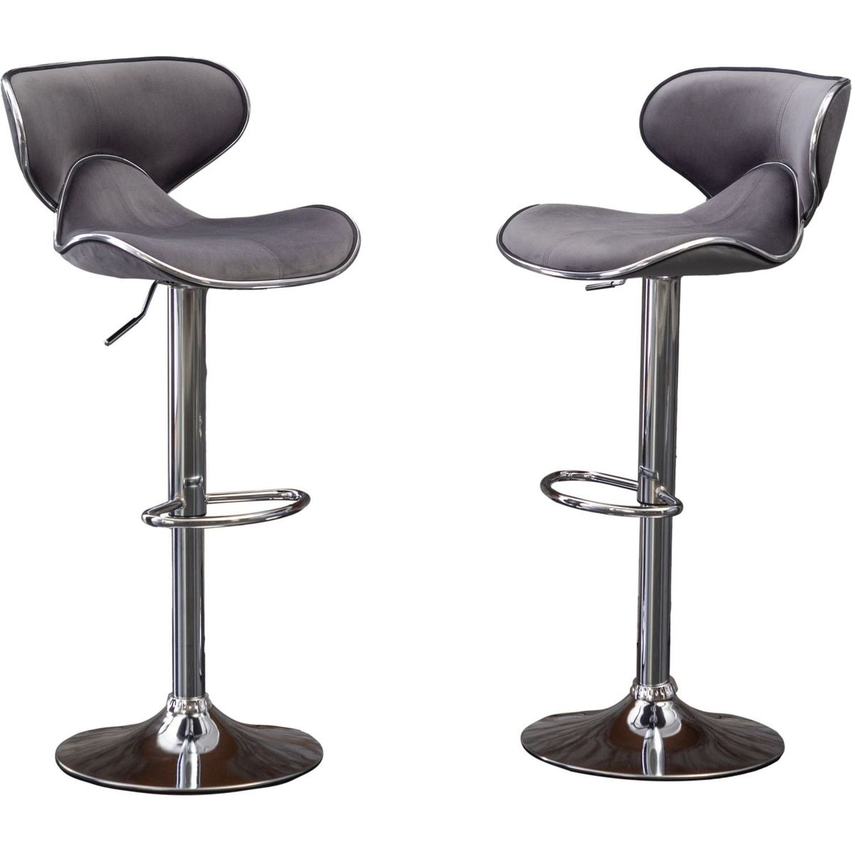 Masaccio Velvet Upholstered Adjustable Swivel Barstool, Set of 2, Gray