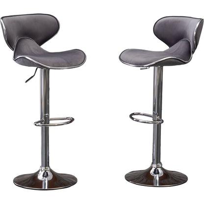 Masaccio Velvet Upholstered Adjustable Swivel Barstool, Set of 2, Gray