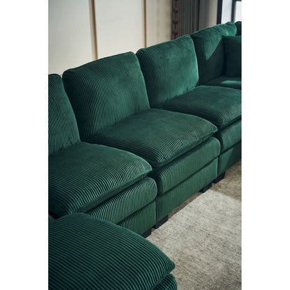 Modern U Shaped 6-seat Sectional Sofa Couch with one Ottoman and three toss pillows, Modular Sofa for Living Room,Corduroy sofa