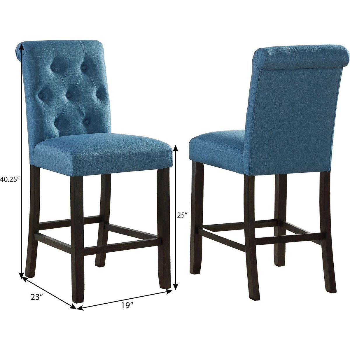 Leviton Solid Wood Tufted Asons Counter Height Stool, Set of 2, Blue