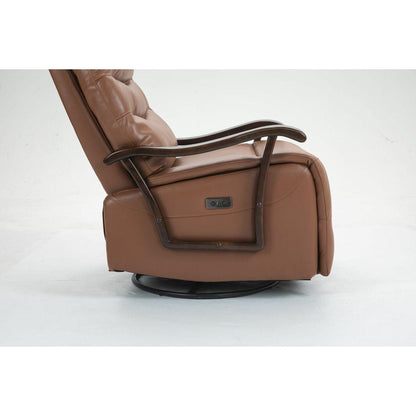 Swivel Rocker Recliner Power Glider Chair with Solid Wood Armrests - Extra Wide Reclining Sofa Chair Upholstered Faux Leather Living Room Single Sofa 350 lbs