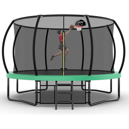 12FT Recreational Kids Trampoline with Safety Enclosure Net & Ladder, Outdoor Recreational Trampolines