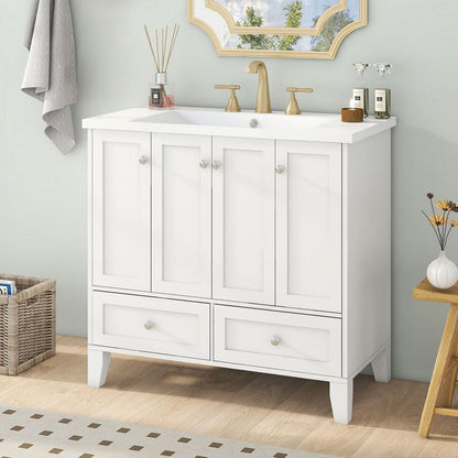 36" Bathroom Vanity with Resin Sink Combo,Solid Wood Frame Bathroom Storage Cabinet, Freestanding Vanity Set with 4 Soft Closing Doors& 2 Drawers