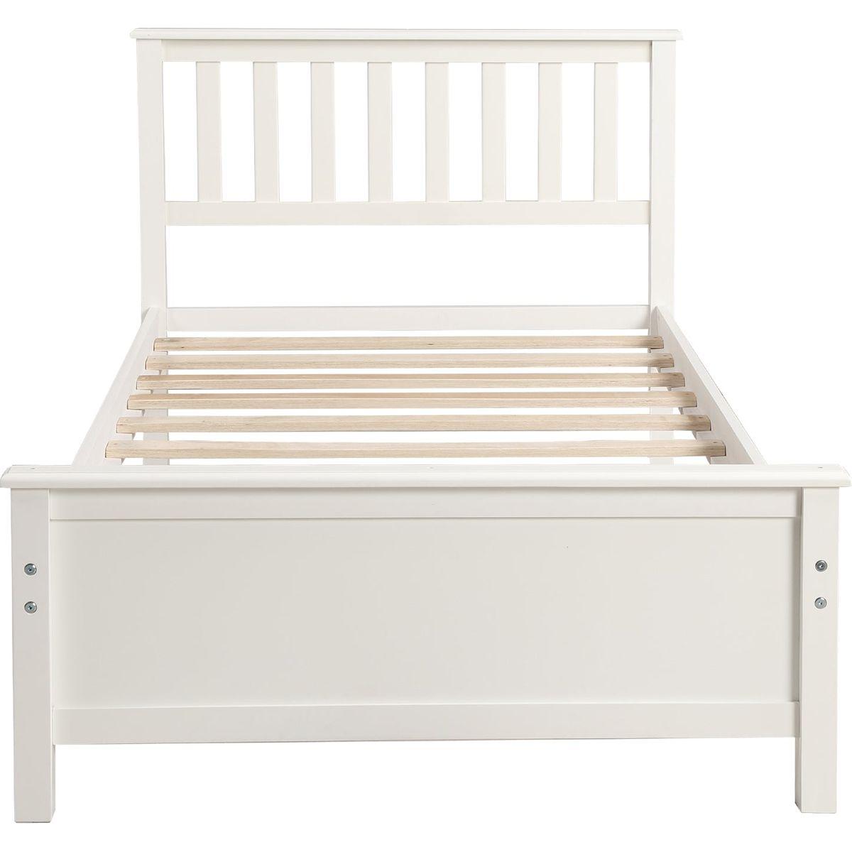 Twin Size Wood Platform Bed with Headboard,Footboard and Wood Slat Support, White