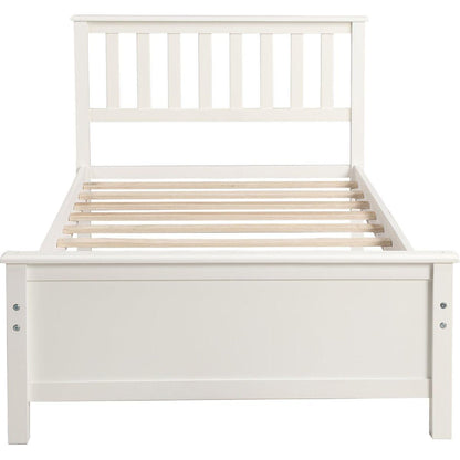 Twin Size Wood Platform Bed with Headboard,Footboard and Wood Slat Support, White