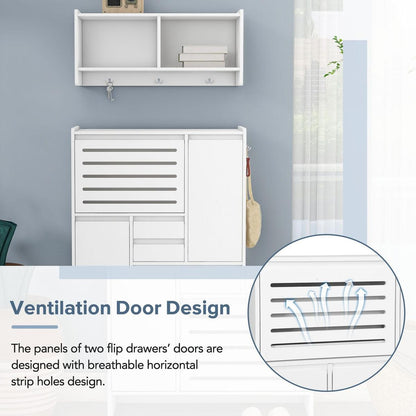 Multi-Functional Shoe Cabinet with Wall Cabinet, Space-saving Design Foyer Cabinet with 2 Flip Drawers, Versatile Side Cabinet for Hallway, White