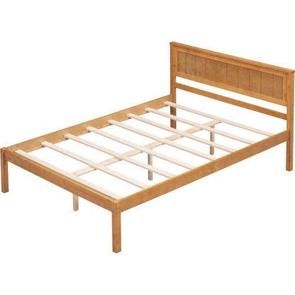Platform Bed Frame with Headboard, Wood Slat Support, No Box Spring Needed, Full, Oak