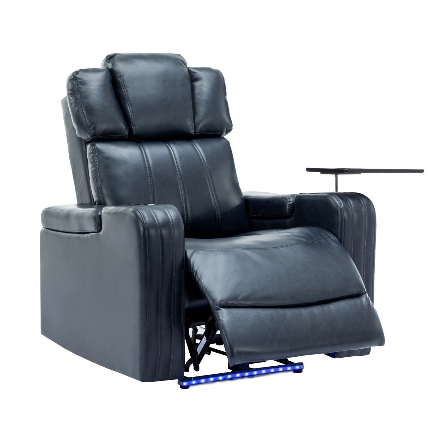 PU Leather Power Recliner Individual Seat Home Theater Recliner with Cooling Cup Holder, Bluetooth Speaker, LED Lights, USB Ports, Tray Table, Arm Storage for Living Room, Blue