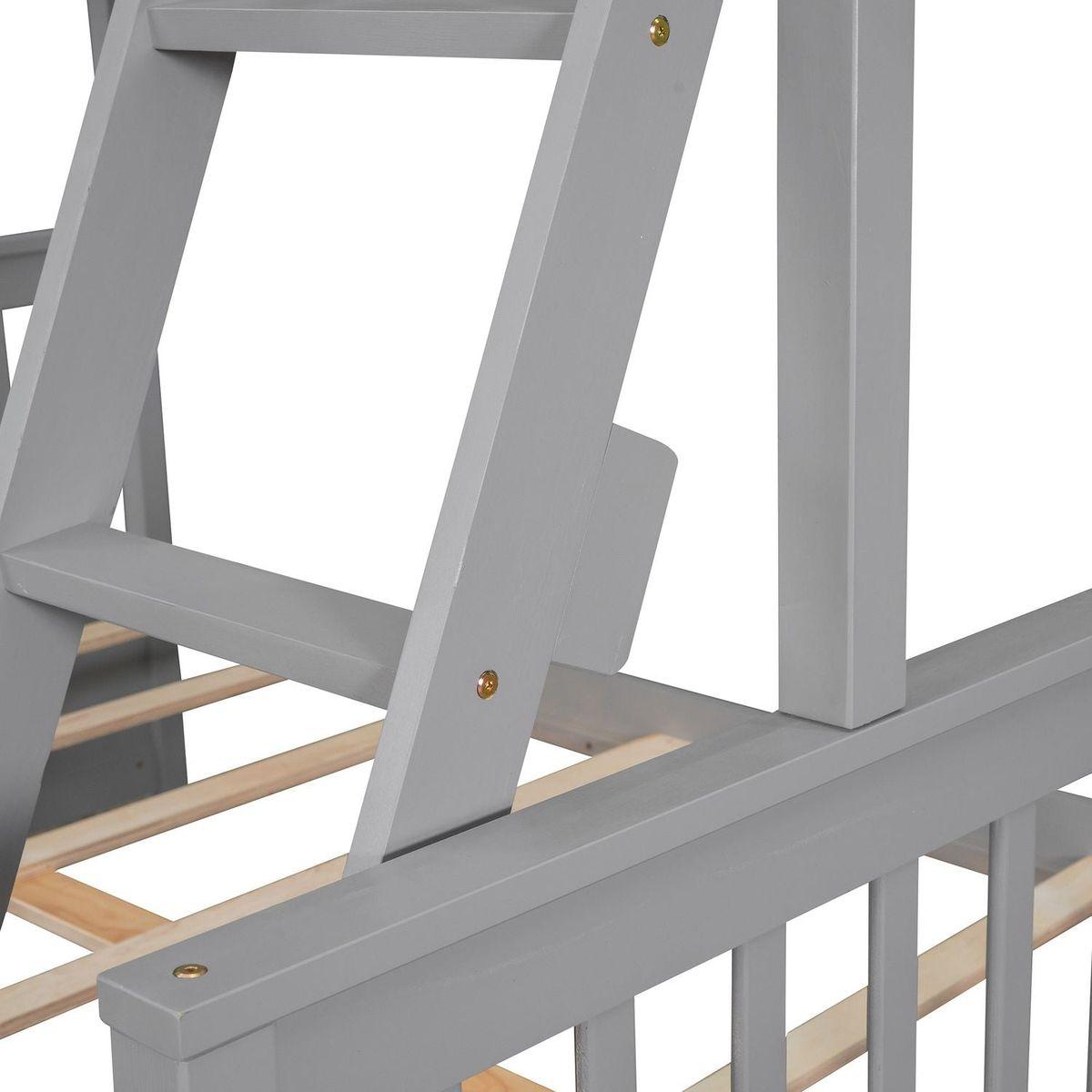 Twin-Over-Full Bunk Bed with Ladders and Two Storage Drawers(Gray){o