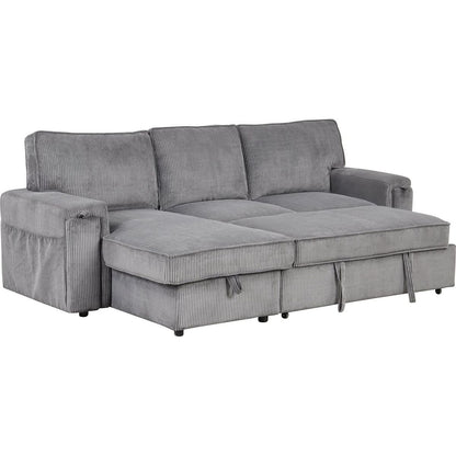 Upholstery Sleeper Sectional Sofa with Storage Bags and 2 cup holders on Arms
