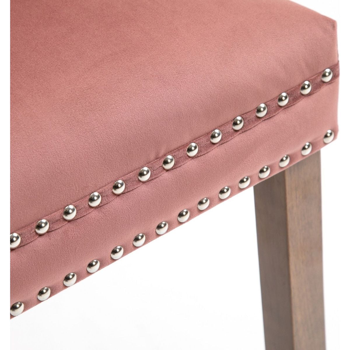 Upholstered Button Tufted Back Pink Velvet Dining Chair with Nailhead Trim and Solid Wood Legs 2 Sets