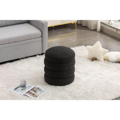 Soft Boucle Round Ottoman Footrest Stool,Black