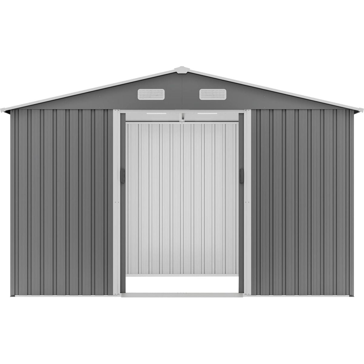 10X8 FT Outdoor Storage Shed, Metal Foundation & Lockable Doors, Tool Shed for Garden, Patio, Backyard, Lawn, Grey - Streamdale Furniture