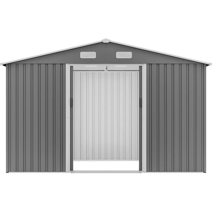 10X8 FT Outdoor Storage Shed, Metal Foundation & Lockable Doors, Tool Shed for Garden, Patio, Backyard, Lawn, Grey - Streamdale Furniture
