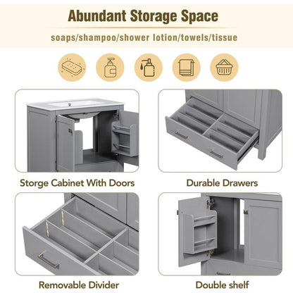 30" Gray Bathroom Vanity with Single Sink, Combo Cabinet Undermount Sink, Bathroom Storage Cabinet with 2 Doors and a Drawer, Soft Closing, Multifunctional Storage, Solid Wood Frame