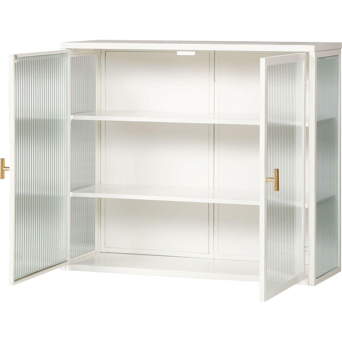27.56"Glass Doors Modern Two-door Wall Cabinet with Featuring Three-tier Storage for Entryway Living Room Bathroom Dining Room,White