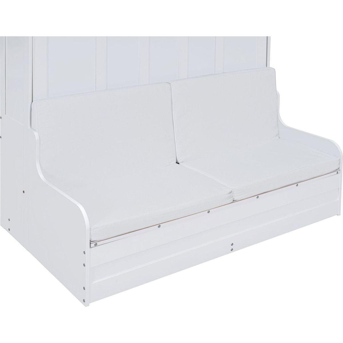 Queen Size Murphy Bed Wall Bed with Cushion,White