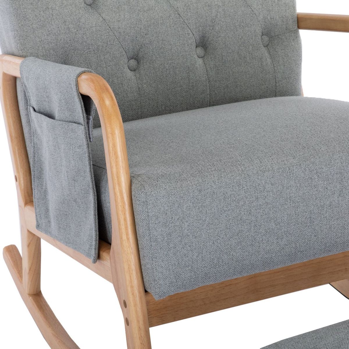 Rocking Chair With Ottoman, Mid-Century Modern Upholstered Fabric Rocking Armchair, Rocking Chair Nursery with Thick Padded Cushion, High Backrest Accent Glider Rocker Chair for Living Room