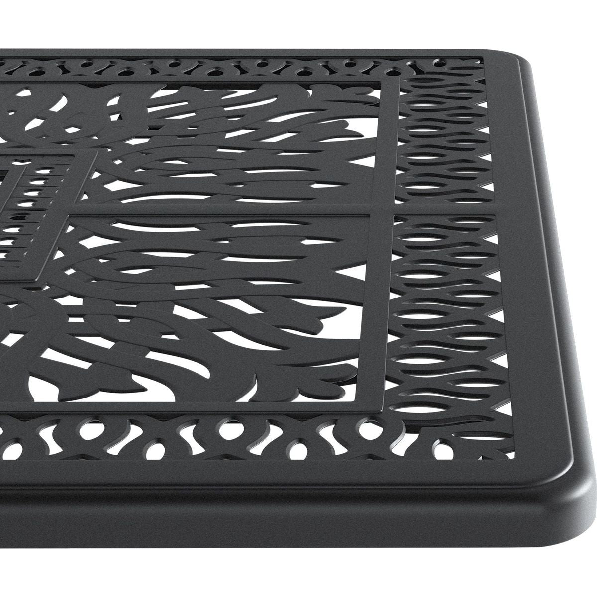 L58.27xW34.65-inch Cast Aluminum Patio Dining Table With Black Frame and Umbrella Hole