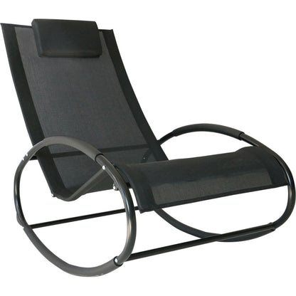 Pool Lounger, Outdoor Rocking Lounge Chair for Sunbathing, Pool, Beach, Porch with Pillow & Cool Mesh, Sun Tanning Rocker, Black