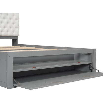 Wood Queen Size Platform Bed with Storage Headboard, shoe rack and 4 drawers,Gray
