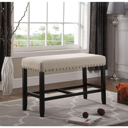 Biony Fabric Counter Height Dining Bench with Nailhead Trim, Tan