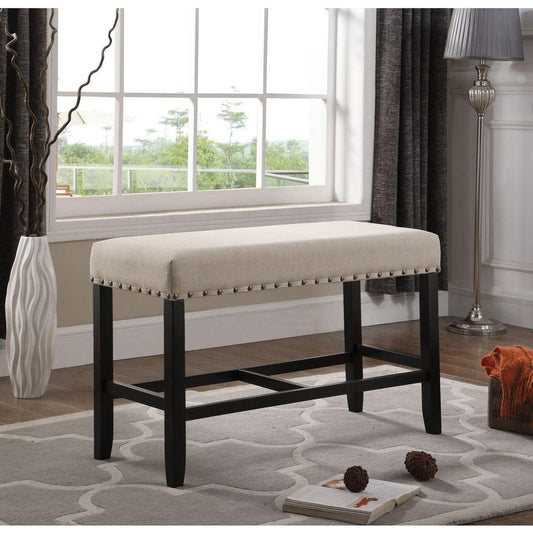 Biony Fabric Counter Height Dining Bench with Nailhead Trim, Tan