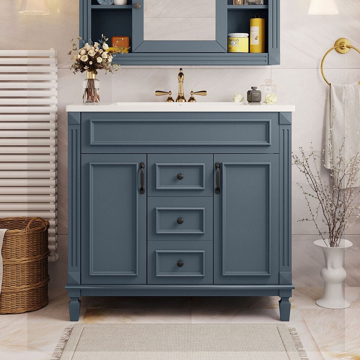 36" Bathroom Vanity with Top Sink, Modern Bathroom Storage Cabinet with 2 Soft Closing Doors and 2 Drawers, Single Sink Bathroom Vanity