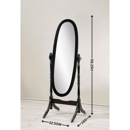 Traditional Queen Anna Style Wood Floor Cheval Mirror, Black Finish