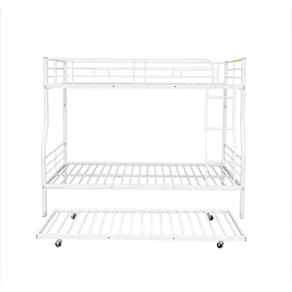 Full XL Over Queen Metal Bunk Bed with Trundle, White