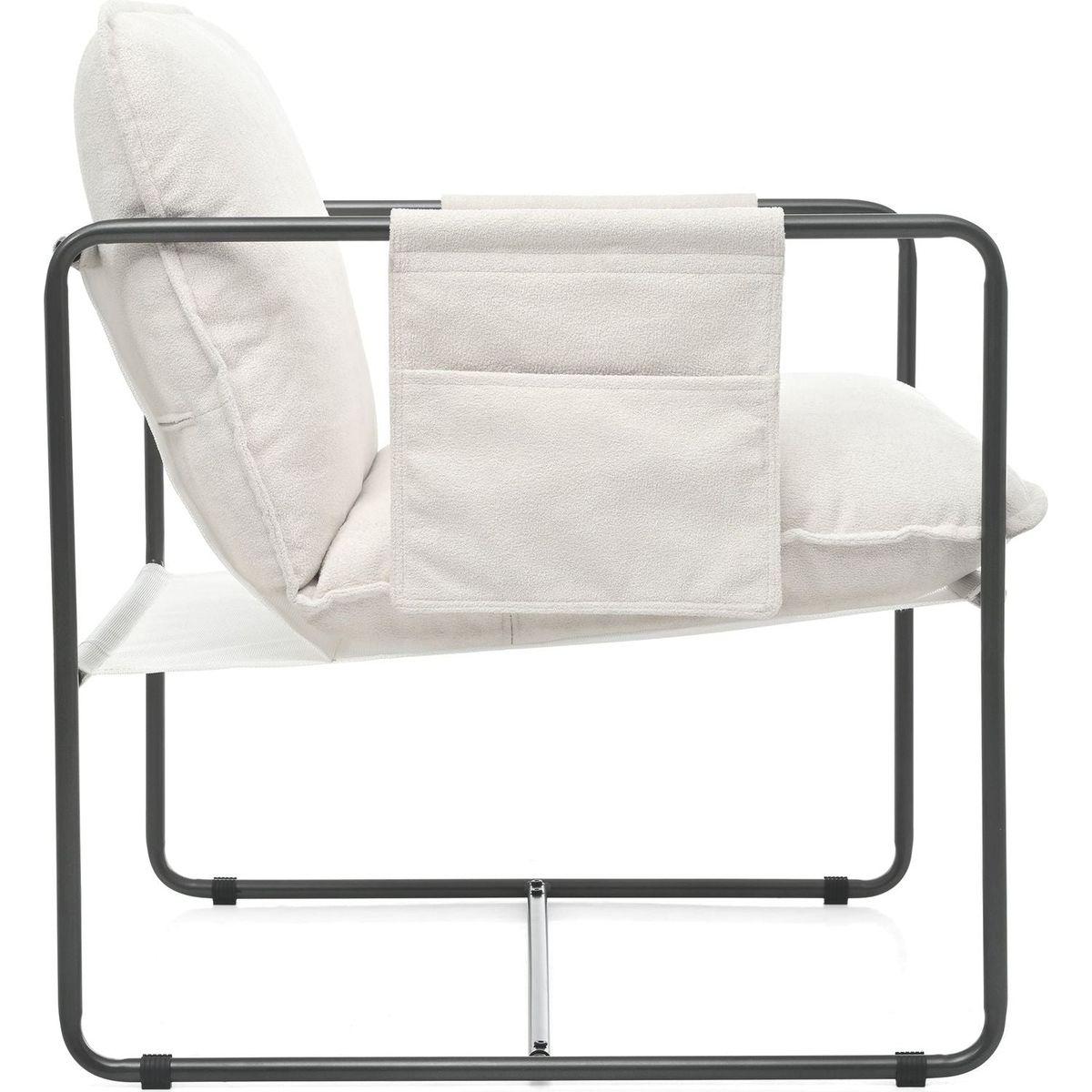 2 Sets 1 Case, Upholstered hanging armchair with arm pocket metal frame, crushed foamcushions and skin-friendly braid for living room and bedroom. White color