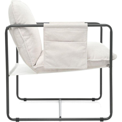 2 Sets 1 Case, Upholstered hanging armchair with arm pocket metal frame, crushed foamcushions and skin-friendly braid for living room and bedroom. White color
