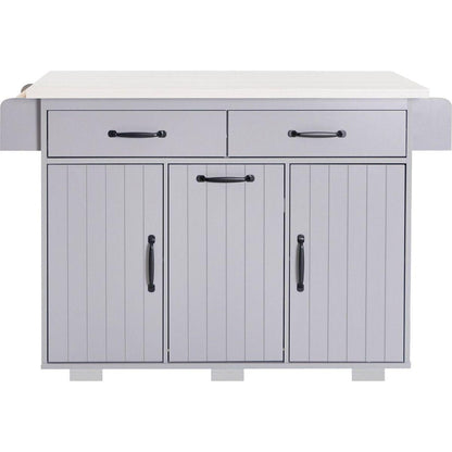 Kitchen Island with Trash Can Storage Cabinet, Kitchen Cart with Drop Leaf, Spice Rack, Towel Rack and Drawer, Rolling Kitchen Island on Wheels with Adjustable Shelf, Grey