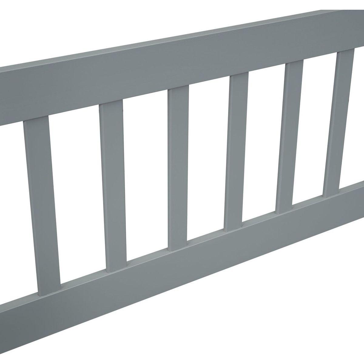 Twin Wood House-Shaped Floor Bed with Fence, Guardrails, Grey
