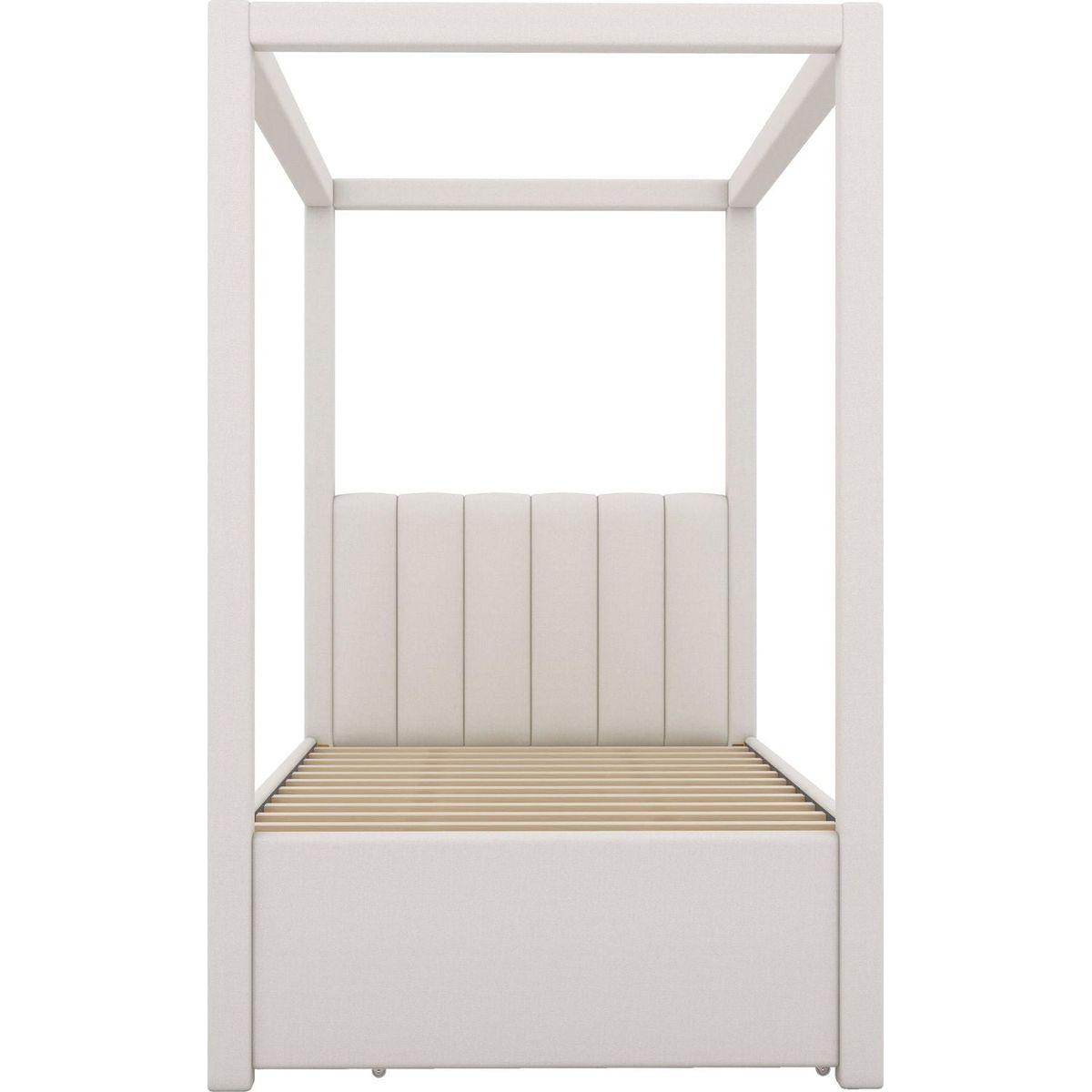 Twin Size Upholstery Canopy Platform Bed with Trundle and Three Storage Drawers, Beige