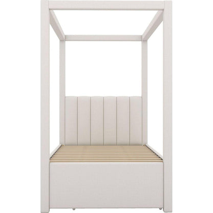 Twin Size Upholstery Canopy Platform Bed with Trundle and Three Storage Drawers, Beige